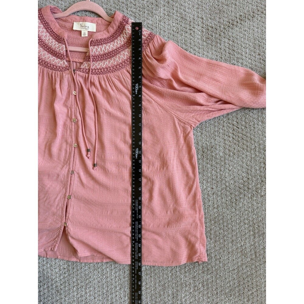 Nurture by Westbound 2X Pink Embroidered Boho Long Sleeve Peasant Blouse Flowy - Picture 10 of 14